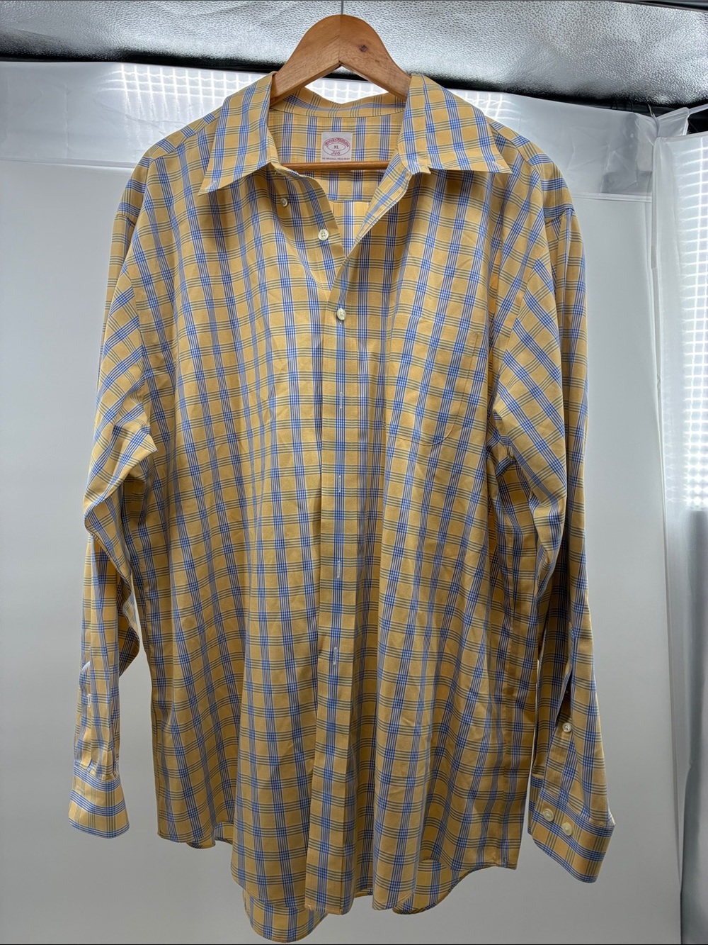 Brooks Brothers Yellow and Blue Check Button-Up Dress Shirt